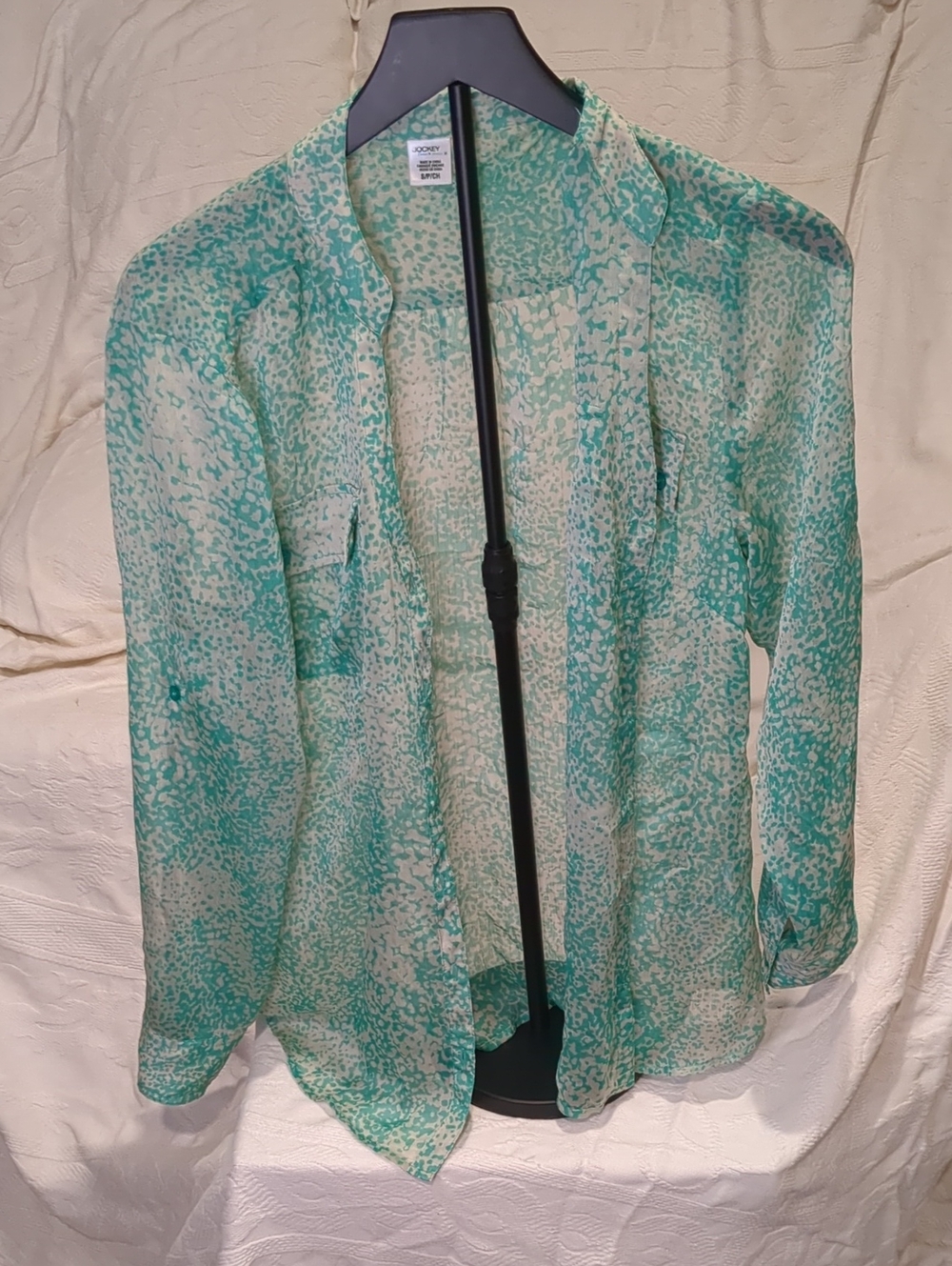 Jockey P2P Sheer Mint Green and White Printed Lightweight Blouse